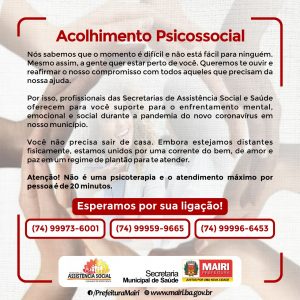Profissionais das Secretarias de Assistência Social e Saúde de Mairi oferecem atendimento psicossocial